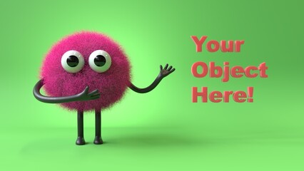 Fluffy, cute monster presents a space for 