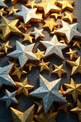 Obraz premium Interlocking gold and silver star shapes, geometric design , shiny, pattern, geometric