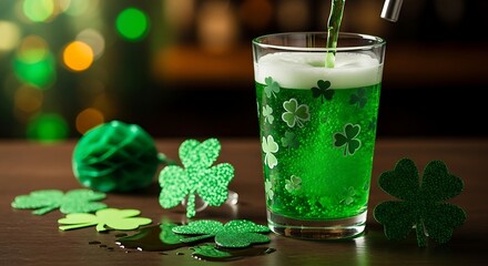 St. Patricks Day Green Beer Celebration with Shamrocks.