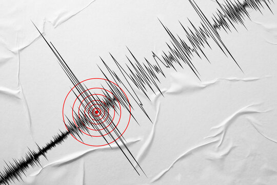 Earthquake marked with red circles on seismogram. Graph from seismometer