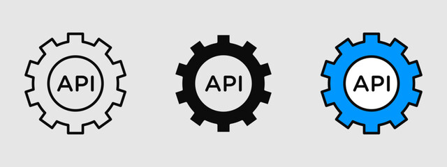 Minimal API icon in outline, solid, and colored styles, perfect for integrations, development tools, and modern technology interfaces.