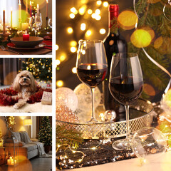 Christmas and New Year celebration. Festive themed collage of pictures