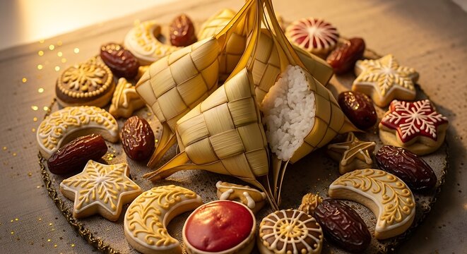 Festive Eid al-Fitr Delights - Ketupat and Assorted Treats.