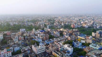 Vast Aerial View of Endless Dense Urban Sprawl and Population in Indian Cityscape.