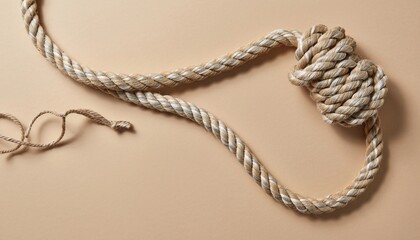 Thick nautical rope with a secure knot creating a loop, symbolizing strength, connection, or a challenge on a neutral background