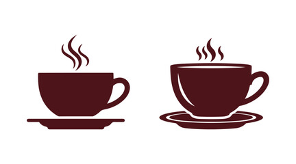 A retro-style vector illustration of a cup filled with coffee or tea. It's a vintage logo for a hot drink, perfect for a cafe. This vector icon features a coffee or tea mug alongside a plate.
