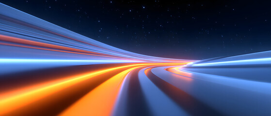 Technology-inspired light flow across nighttime space background