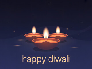 Elegant "Happy Diwali" vector greeting card. Features hanging Diya oil lamps glowing against a starry night sky. Simple, flat design perfect for the Indian Festival of Lights celebration.