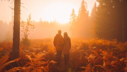 jesień w lesie jelenie ludzie klimat ciepło natura border