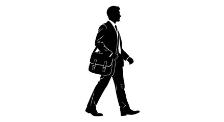 Silhouette of a man in a suit walking with a briefcase