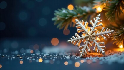 Elegant gold & silver snowflake design with stars & glitter , holiday, new years card, season's greetings