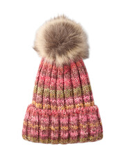 Ribbed knit beanie hat with folded brim isolated on a transparent background image