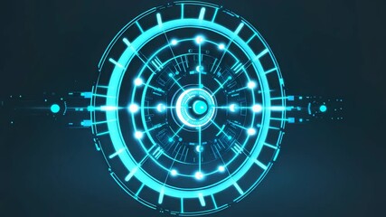 Glowing digital circular interface with neon blue light elements forming abstract technological pattern and futuristic virtual data design - Powered by Adobe
