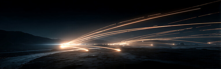 Night Tracer Trails Drone Missiles Streaking Across the Sky