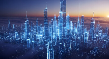 Fototapeta premium Holographic Cyber City Skyline