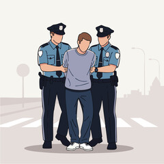 Man arrested by police officers on the street, law enforcement action.