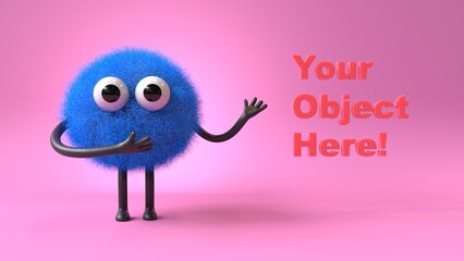 Fluffy, cute monster presents a space for 