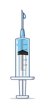 Syringe vector illustration filled with blue liquid, Medical injection clipart design on transparent background