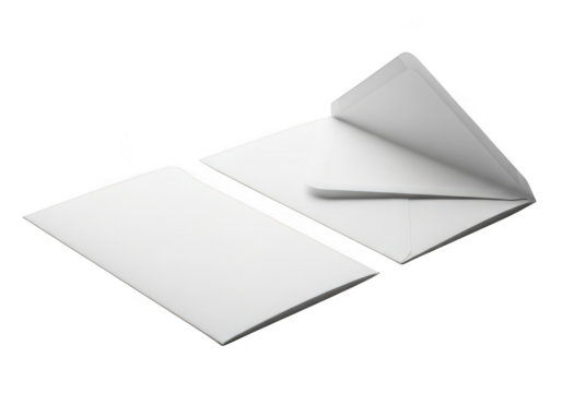 Two white envelopes mockup, stationery mockup, invitation mockup, greeting card mockup, blank envelopes isolated on transparent background