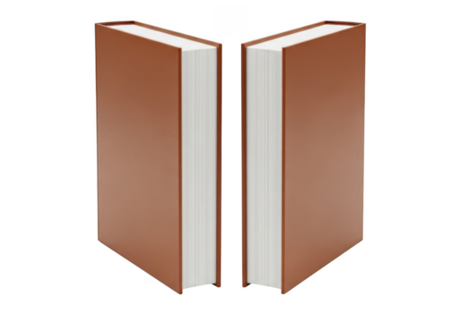 Two brown books standing side by side, education, learning, knowledge, textbook, study, isolated on transparent background