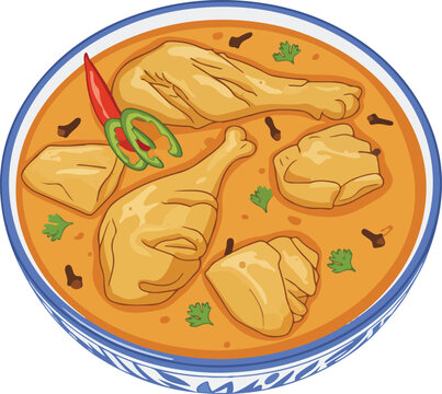 Indian chicken masala in a bowl vector cartoon illustration