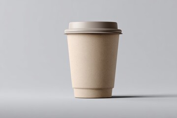 Unadorned, disposable beverage container with a fitted cap sits centered against a neutral backdrop