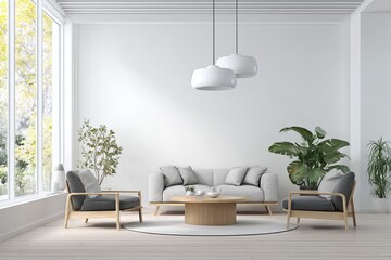 Minimalist living space showcases modern furniture and abundant natural light near large windows