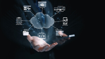 Cloud computing, cloud strategy, and cloud technology transforming digital infrastructure with scalable services, secure data storage, and cloud-based digital business solutions. Elide
