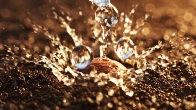 Falling Seed into Fertile Soil with Water Droplets – Symbol of Renewal and Growth