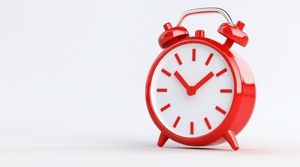 Red alarm clock on white background with copy space