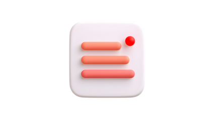 A simple 3d icon representing a todo list or checklist with three horizontal lines and a red notification dot, isolated on transparent background