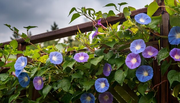 blooming morning glories on trellis after rain nature s resilience