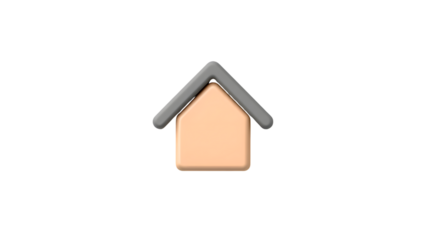 A simple 3d house outline icon with a gray roof, isolated on transparent background
