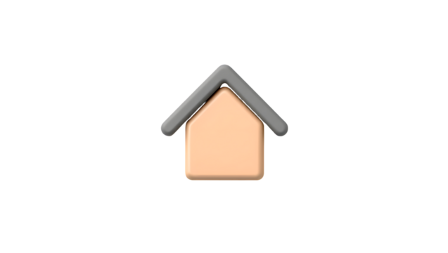 A simple 3d house outline icon with a gray roof, isolated on transparent background
