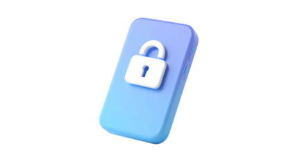 A 3d render of a smartphone with a padlock icon, symbolizing security and privacy, isolated on transparent background