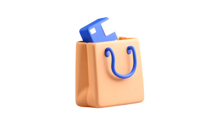 A 3d render of a shopping bag with a blue item inside, isolated on transparent background