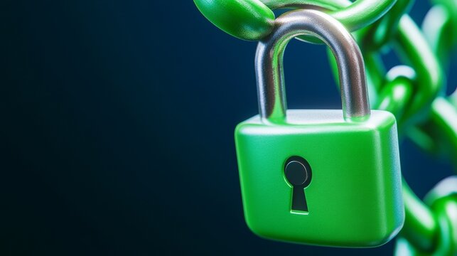 Simple icon of a secure blockchain ledger with padlock and chain links