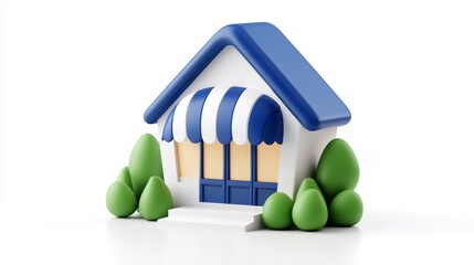 Simple illustration of a storefront with a digital sign representing online shopping and virtual marketplaces rendered in dark blue clean lines