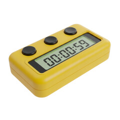 Digital_Timer_Yellow_Plastic_Stopwatch_Countdown_Isolated_Object_Realistic_Render_LCD_Display_Studio_Lighting