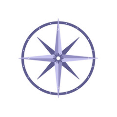 Purple compass rose with lettered cardinal directions illustration, detailed symbol of navigation and geographical orientation for voyagers © vicaas