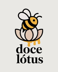 Naklejka premium Minimalist Candy Shop Logo with Bee and Lotus