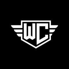 WC Logo vector image of initial shield with wing outline and simple shield