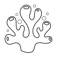 Cute coral under the sea black doodle outline.