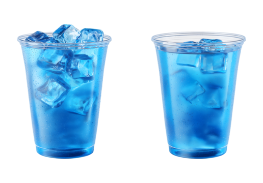 Refreshing Blue Iced Drink in Plastic Cups isolated on transparent background