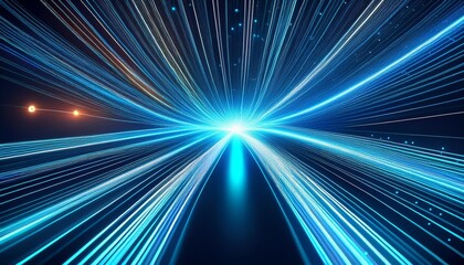 a blue fiber optic cable with a glowing blue light at the end