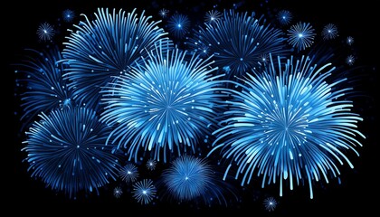 Fototapeta premium blue fireworks on black background with place for text