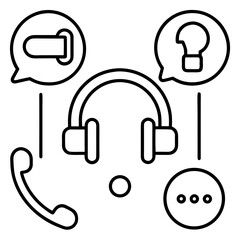 Customer support service with headset, phone, question mark and three dots