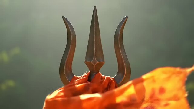 Trident with orange cloth with outdoors.