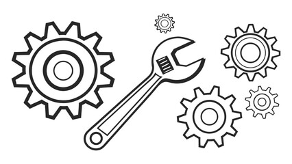 Wrench and gears a symbol of repair, maintenance, and engineering, showcasing mechanical components and tools