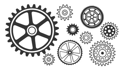 A collection of various gear shapes and sizes, , creating a mechanical and industrial aesthetic with intricate details